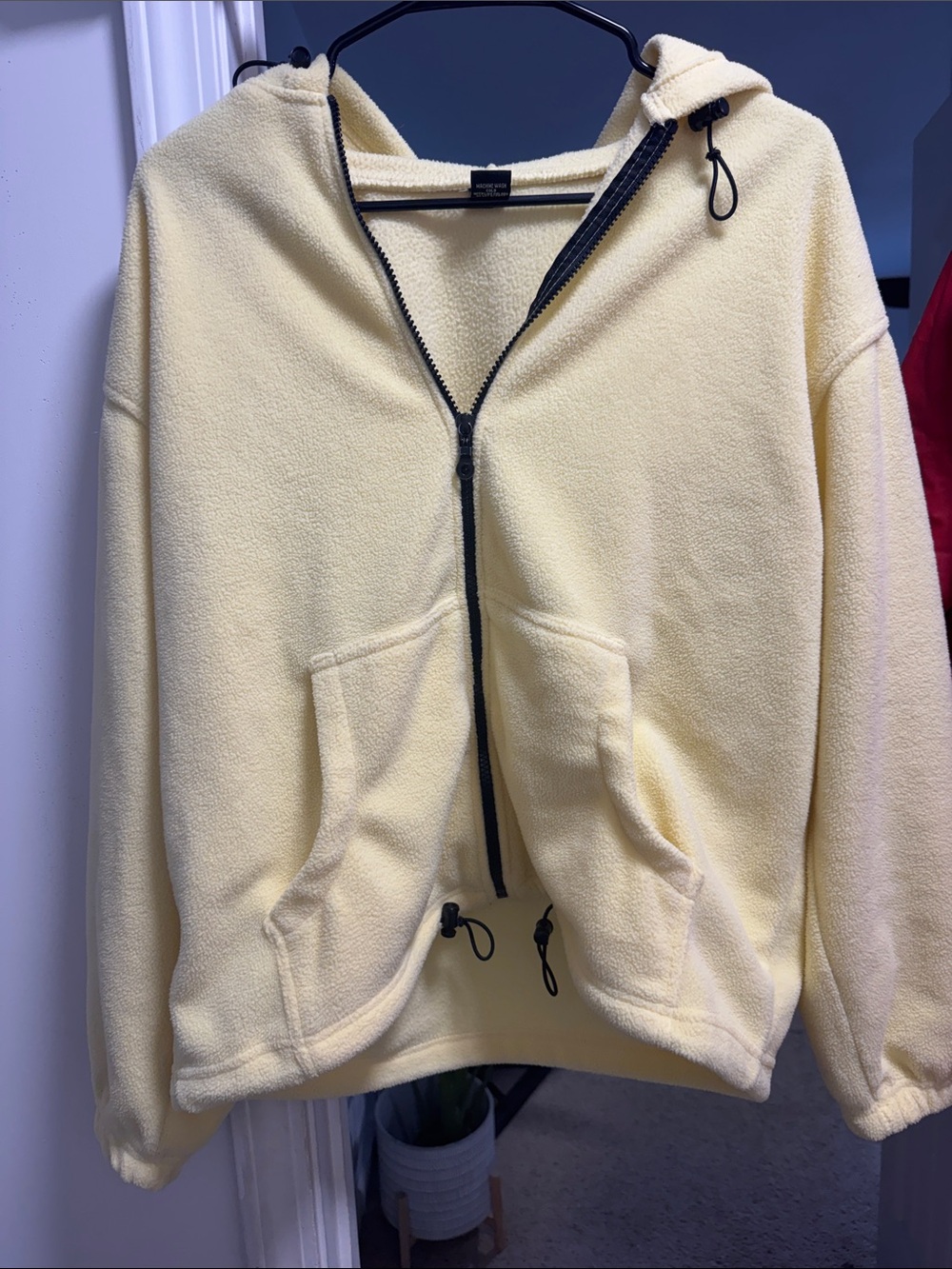 Zip-Up Hooded Teddy Jacket in Pale Yellow